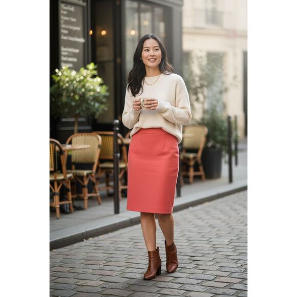 Talbots sz 12 coral pink wool pencil skirt new with tags $140 WSK66 - Picture 1 of 5